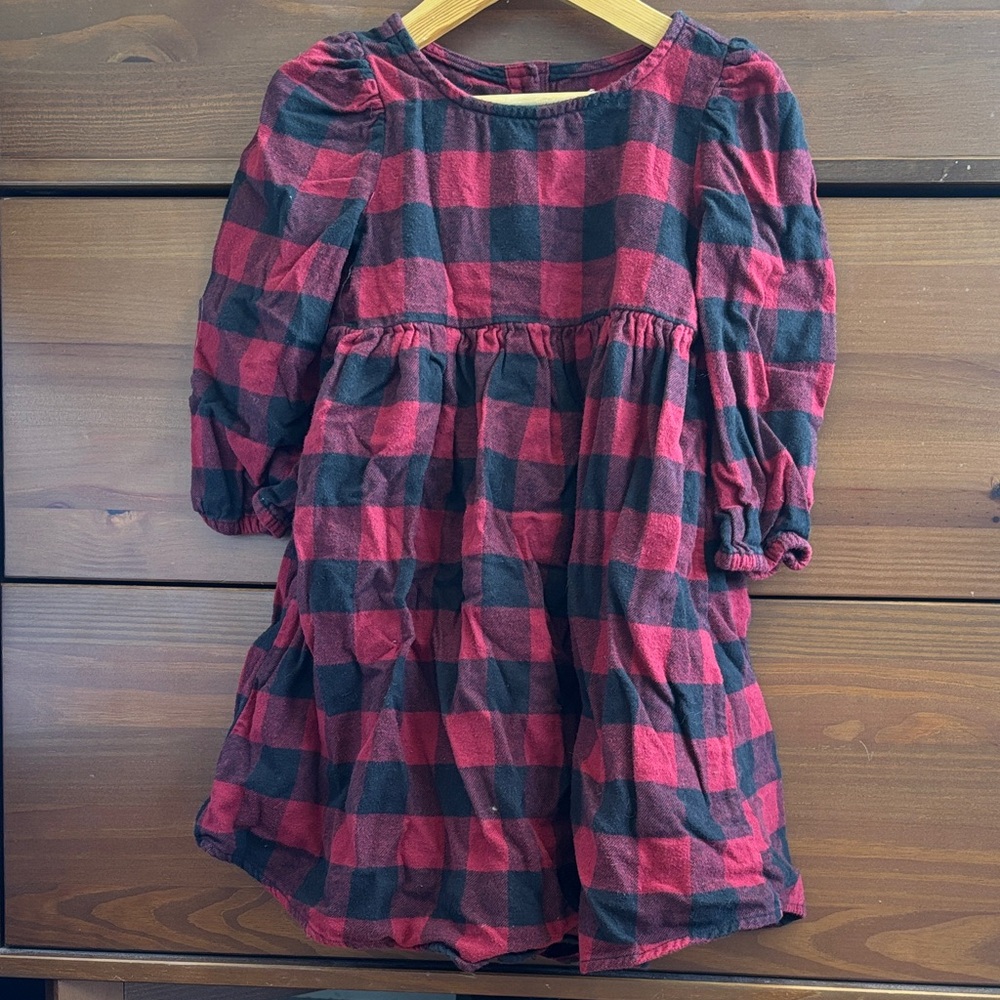 100% Organic Cotton- Plaid Kids Dress - Red and Black